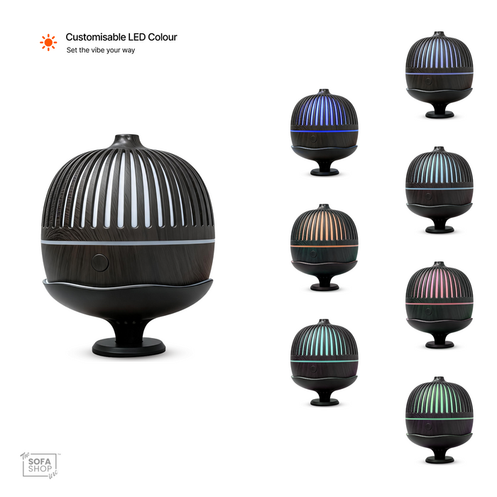The Sofa Shop Scent Diffuser In Black | Hi-Tech Aroma Mist Diffuser With 7 Colour Ambient Light + Humidifier Function + 12 Hour Misting + Auto Power-Off | Lotus