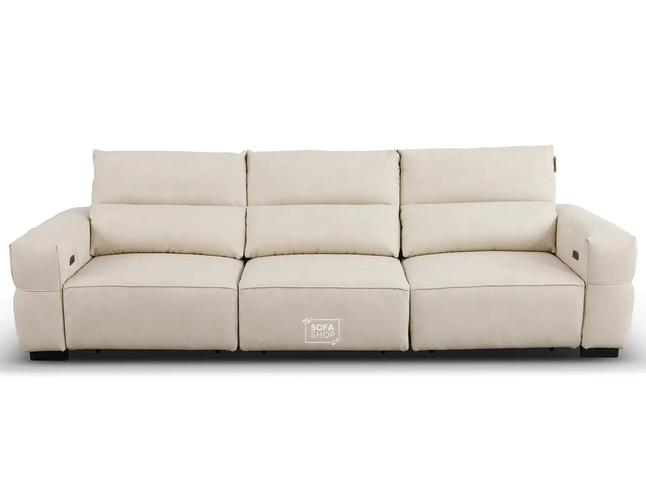Extendable Electric Sofa - Bed in Cream Resillience Fabric | 3 Seater Smart Power Sliding Couch for Home Theatre Seating | USBc Ports | Murcia