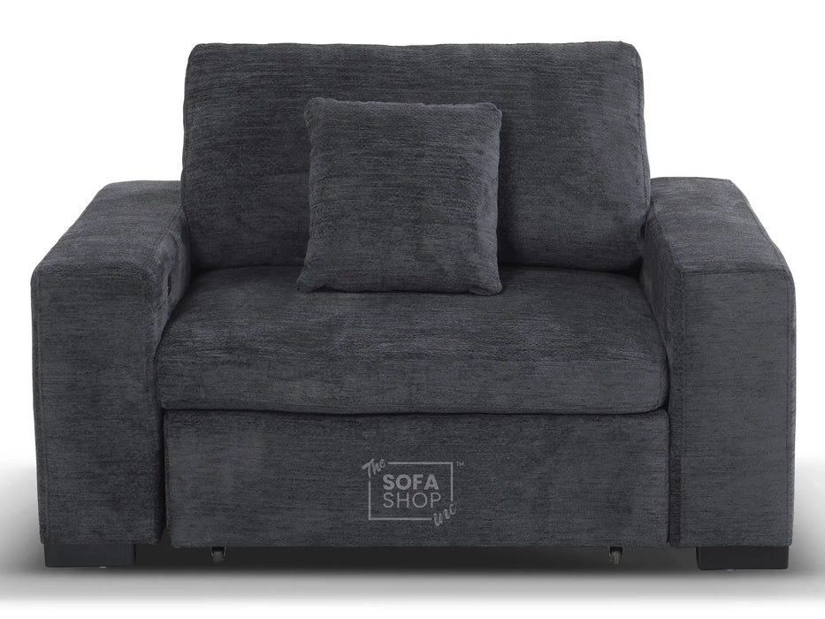 Extendable Electric Sofa Bed Chair in Grey Chenille Fabric | 1 Seater Hi-Tech Sliding Couch Perfect for Home Theatre Seating | USBc Charging Ports | Palma