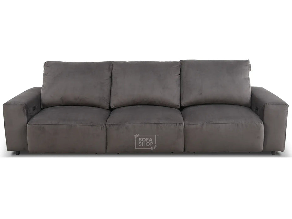 Extendable Electric Sofa - Bed in Grey Velvet Fabric | 3 Independant Power Motion Seats Perfect for Cinema Room & Home Theatre | 3 Seater with Cupholder + USBc & Wireless Charging | Almeria
