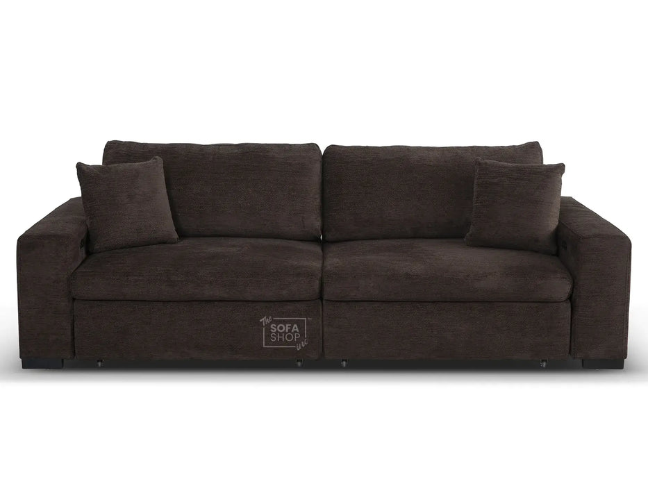 Extendable Electric Sofa - Bed in Brown Corduroy Fabric | 3 Seater Home Cinema Couch with Power Slider | USBc Charging Ports | Palma