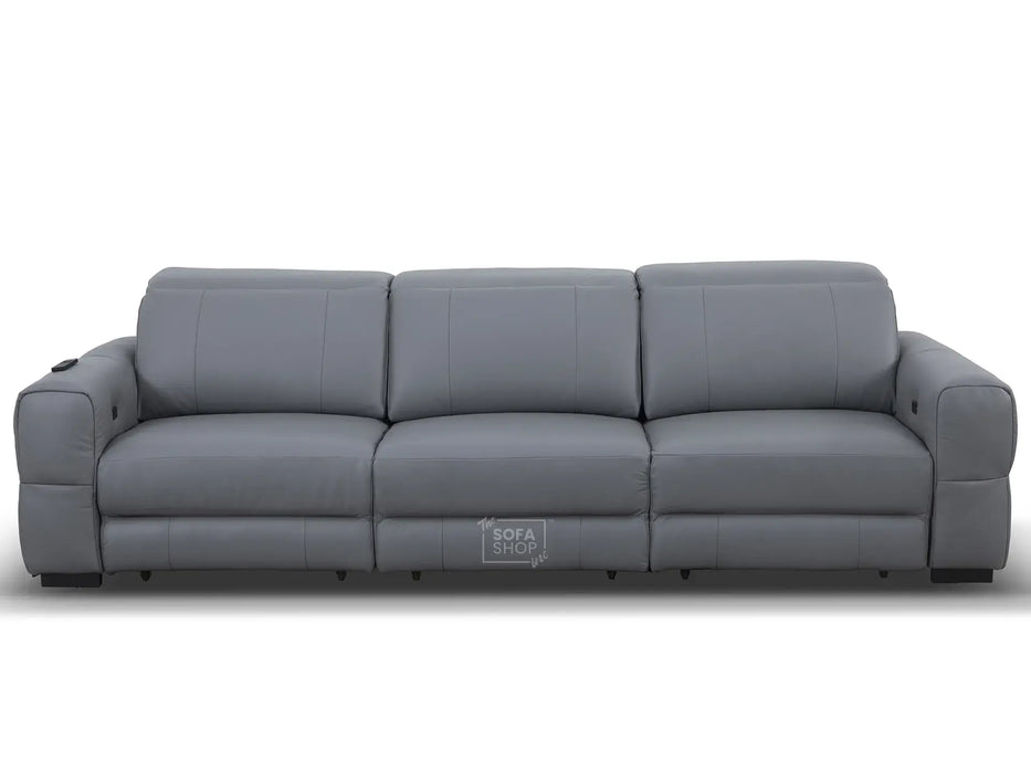 Extendable Electric Sofa - Bed in Grey Real Leather | 3 Independant Power Motion Seats Perfect for Cinema Room & Home Theatre | Adjustable Headrests | USBc Ports | Sevilla