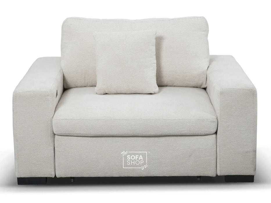 Extendable Electric Sofa Bed Chair in Cream Chenille Fabric | 1 Seat Power Sliding Sofa Bed Perfect for Home Cinema & Theatre Room | USBc + Extra Cushions - Palma