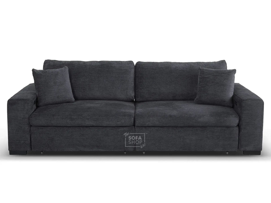 Extendable Electric Sofa - Bed in Grey Chenille Fabric | 3 Seater Hi-Tech Sliding Couch Perfect for Home Theatre Seating | USBc Charging Ports | Palma