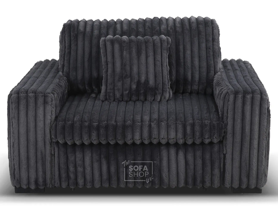 Extendable Electric Sofa Bed Chair in Grey Corduroy Fabric | 1 Seater Smart Cinema Couch with Power Sliding Motion | USBc Charging Ports | Palma