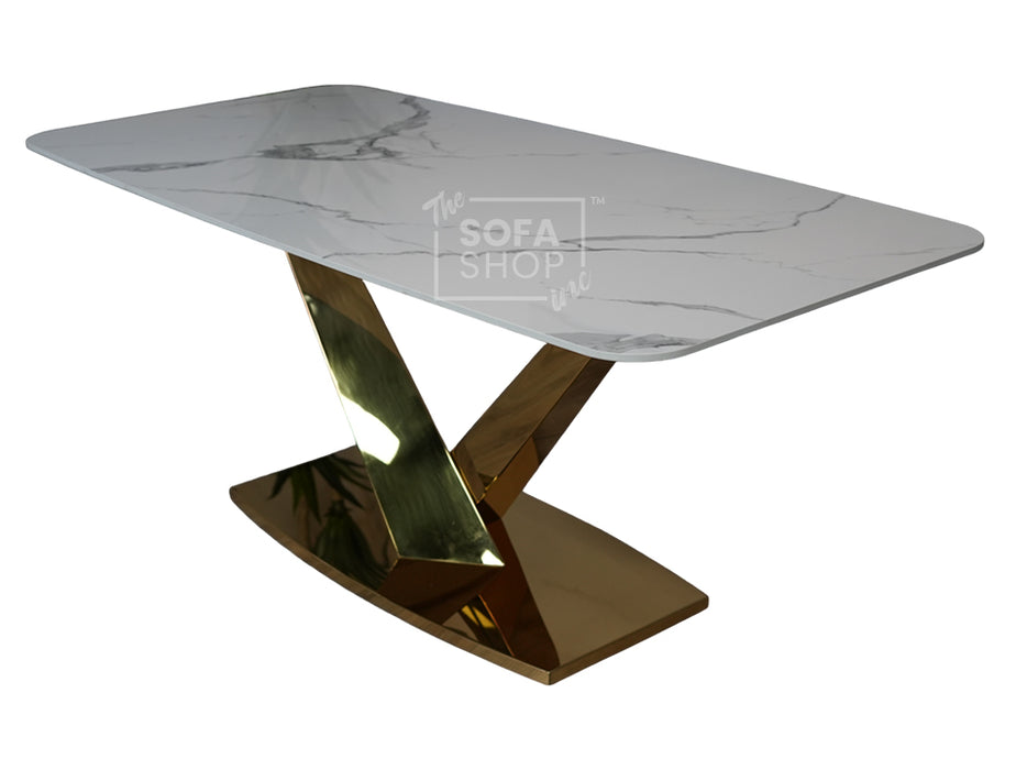 Gold Dining Table With Polar White Sintered Stone Top - Valeo