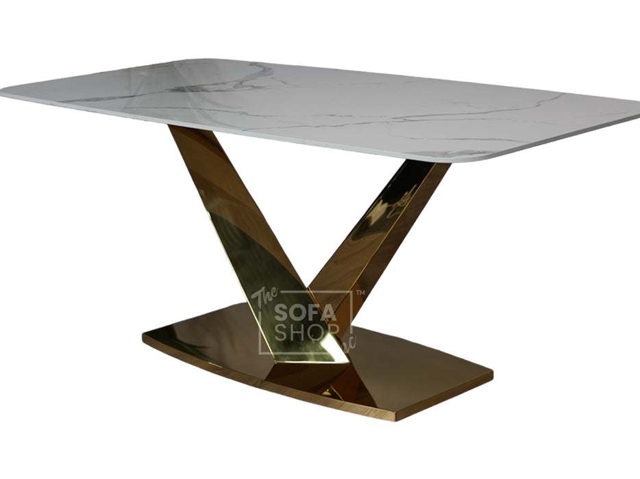 Gold Dining Table With Polar White Sintered Stone Top - Valeo