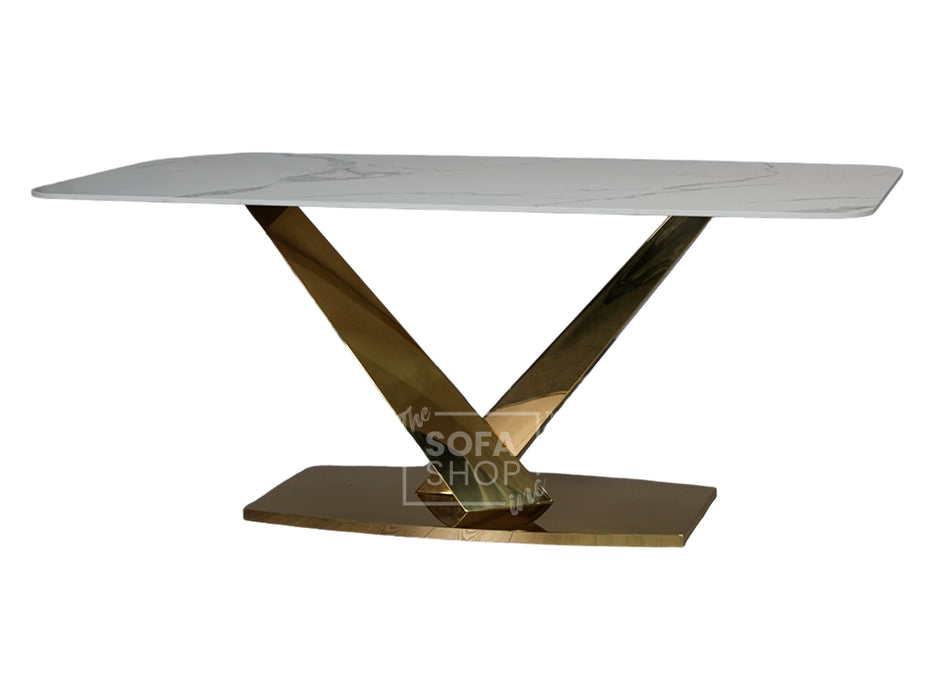 Gold Dining Table With Polar White Sintered Stone Top - Valeo