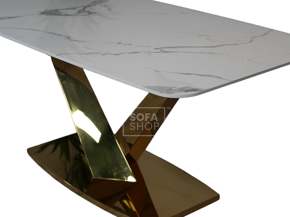 Gold Dining Table With Polar White Sintered Stone Top - Valeo