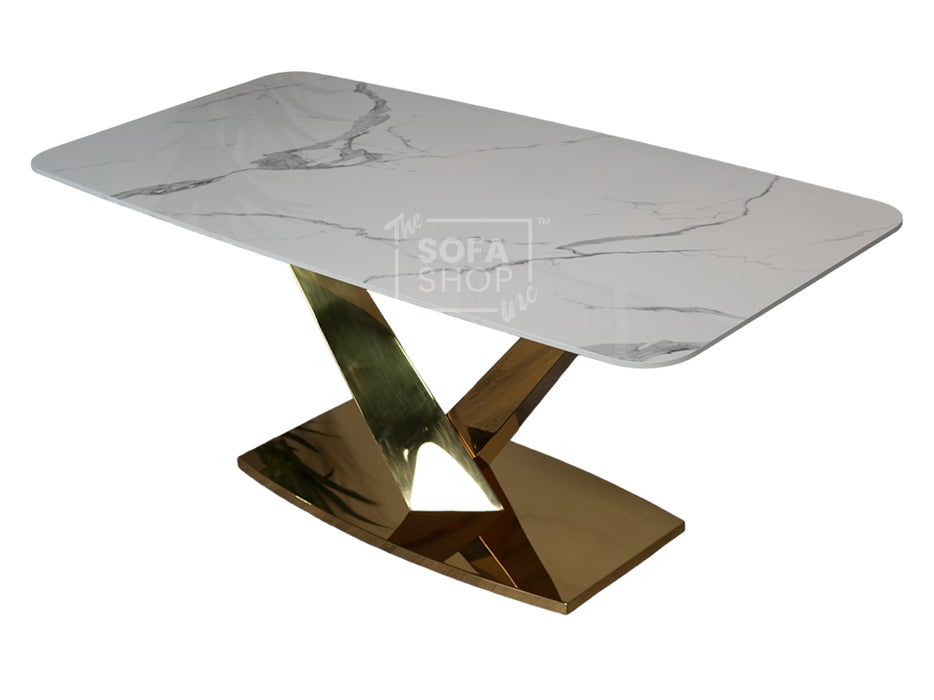 Gold Dining Table With Polar White Sintered Stone Top - Valeo