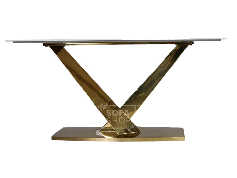 Gold Dining Table With Polar White Sintered Stone Top - Valeo