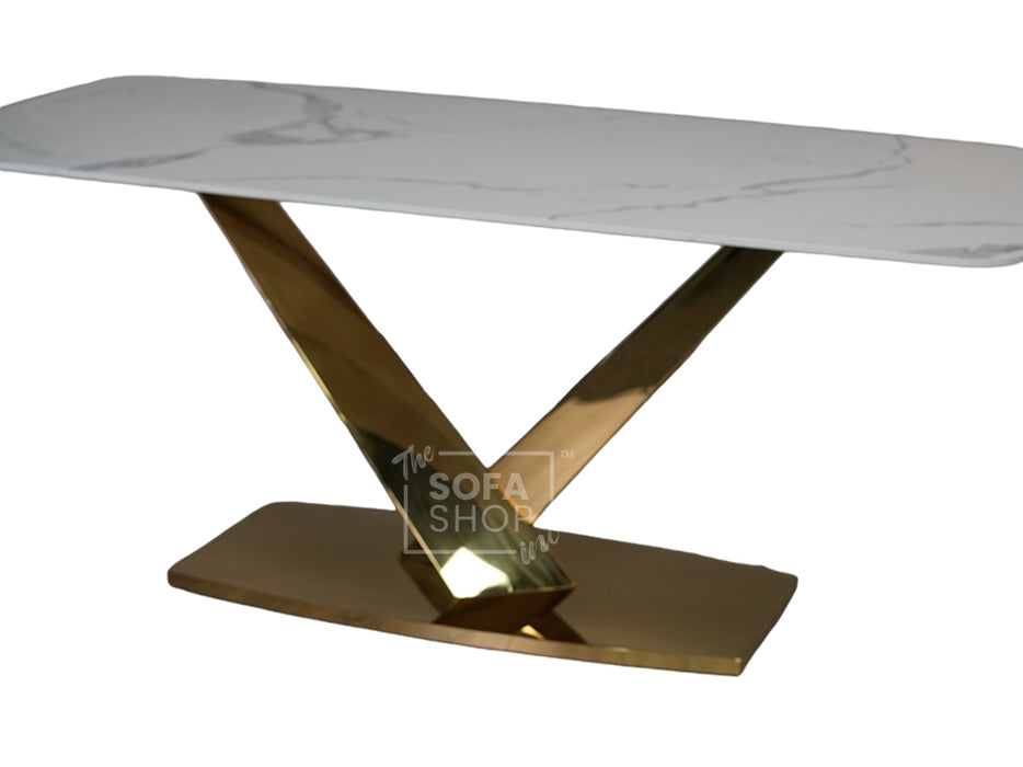 Gold Dining Table With Polar White Sintered Stone Top - Valeo