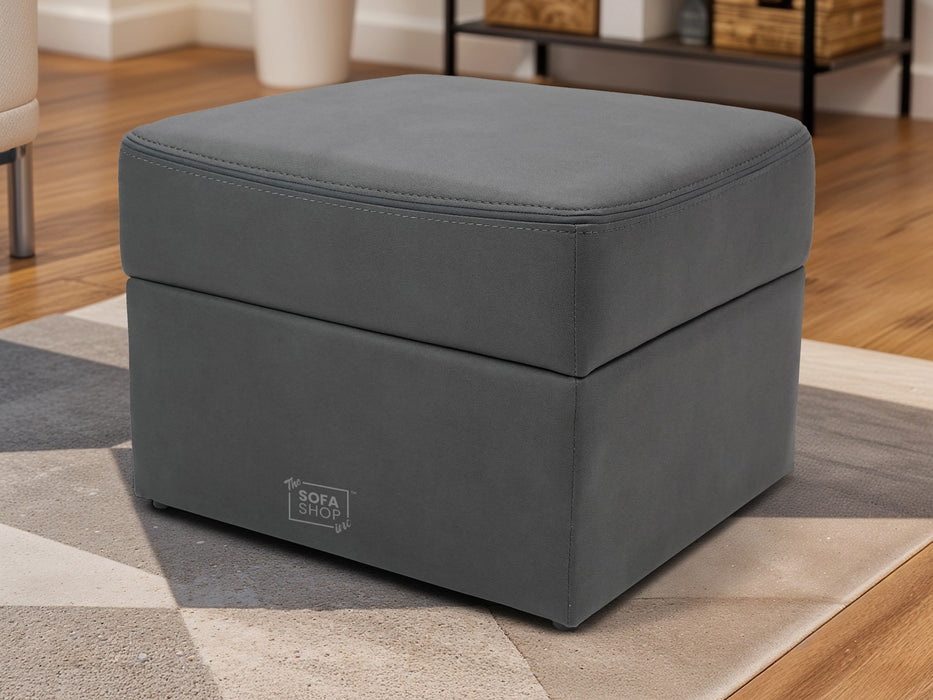 Storage Footstool In Grey Fabric With Dark Grey Piping - Vinsonova