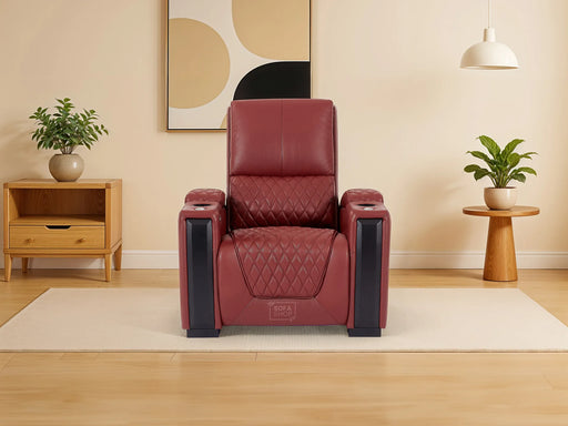 1 Seat Real Leather Electric Recliner Chair Home Cinema Sofa In Red with LED Cup Holders + Compact, Space Saving Design & Lumbar Support | Assisi