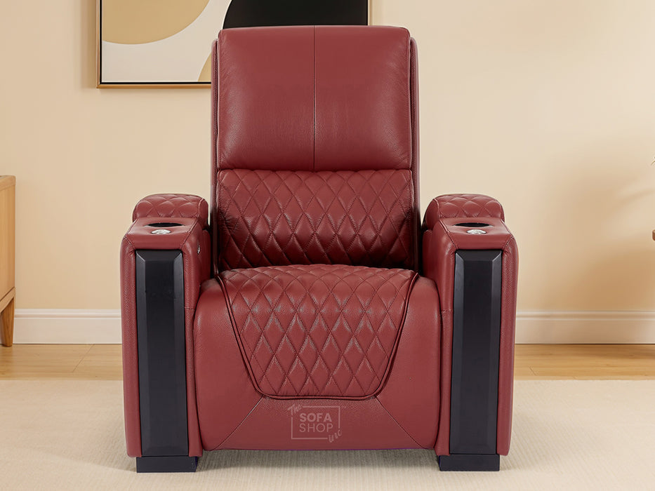 1 Seater Real Leather Electric Power Recliner Chair in Red | Power Lumbar, Cooling Cup Holder & USB-C | Assisi | The Sofa Shop