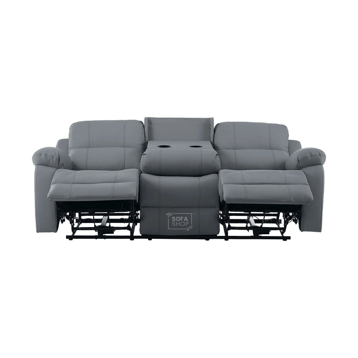 3 Seater Electric Recliner Sofa In Grey Real Leather | Power Recliner With Drop-Down Table & USB+C Charging | Comfortable & Family-Friendly Sofa | Trento | The Sofa Shop