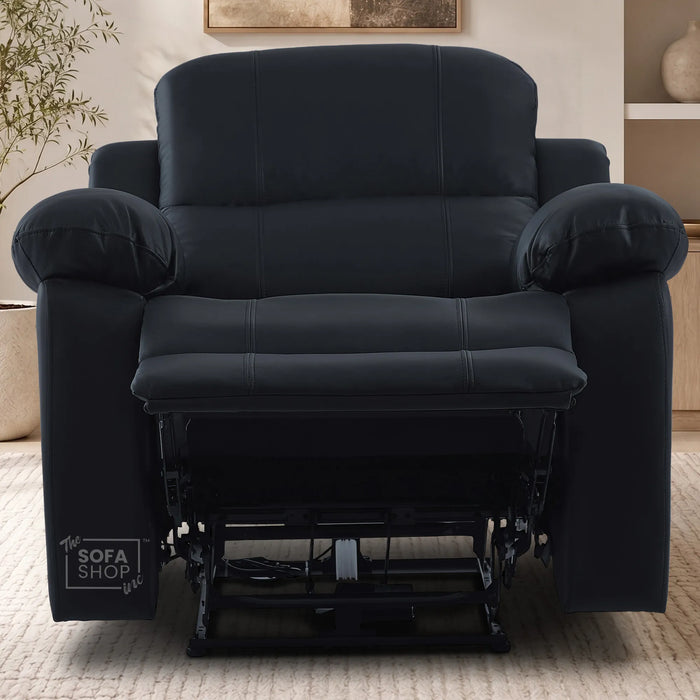 1 Seater Black Real Leather Electric Recliner Armchair | Smooth Power Recliner Mechanism & High-Speed USB-C | Trento | The Sofa Shop