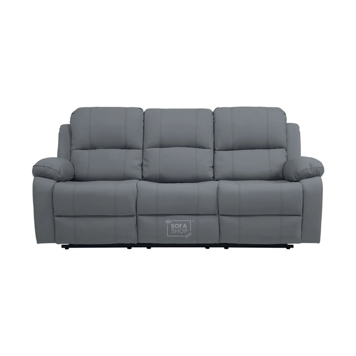 3 Seater Electric Recliner Sofa In Grey Real Leather | Power Recliner With Drop-Down Table & USB+C Charging | Comfortable & Family-Friendly Sofa | Trento | The Sofa Shop