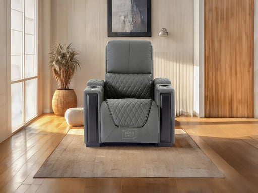 1 Seat Real Leather Electric Recliner Chair Home Cinema Sofa In Grey with Enhanced Power Recline + Storage Compartments & Lumbar Support | Assisi