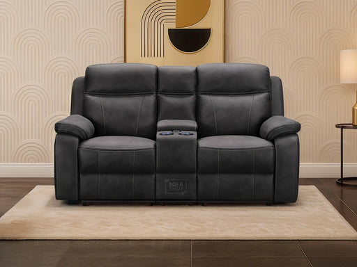 Vinson 2 Seat Electric Recliner Home Cinema Sofa | Fabric Couch In Grey + Chilled Cupholders + Console + Power Headrest + USB + Speakers | The Sofa Shop