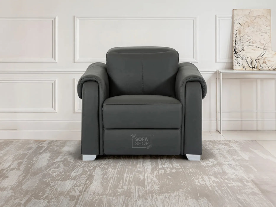 1 Seat Real Leather Electric Recliner Chair In Grey | Hi-Tech Chair with Power + USB + Adjustable Headrest | Turin Series One