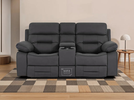 2 Seater Fabric Electric Recliner Cinema Sofa in Grey Fabric with Console, Power Headrest, Power Recliner, Bluetooth, Socket Set, Storage Drawer, USB & Wireless Charging | Sicily | The Sofa Shop