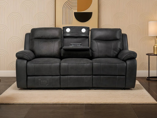 Vinson 3 Seat Electric Recliner Home Cinema Sofa | Fabric Couch In Grey + Cupholders + Table + Power Headrest + USBc + Reading Lamp | The Sofa Shop