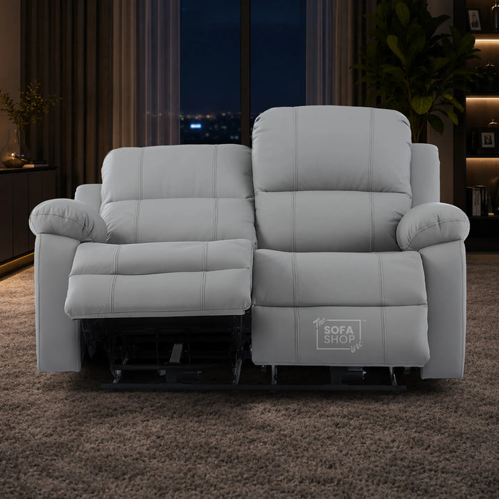 2 Seater Electric Recliner Sofa In Light Grey Real Leather | Smooth Power Recliner, USB-C Charging | Trento |The Sofa Shop