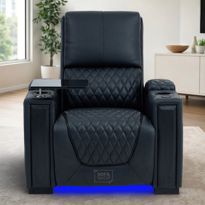 1 Seater Real Leather Electric Recliner Cinema Armchair | 8-Point Vibration Massage + Heated Lumbar + Cooler Cup Holder. Power Grommet, Power Headrest & Detachable Tray Table | Assisi | The Sofa Shop