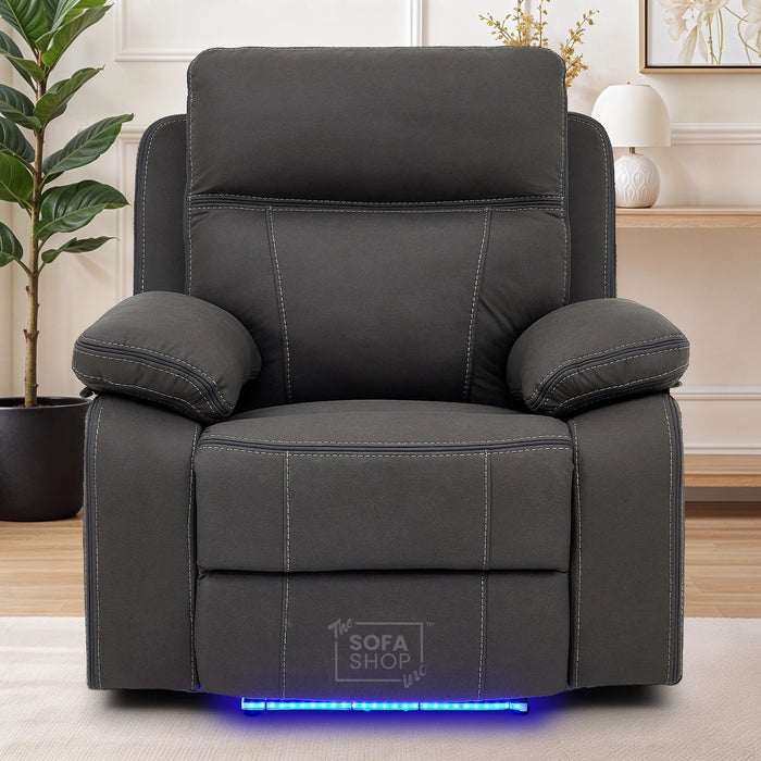 1 Seat Electric Recliner Chair Home Cinema Sofa | Hi-Tech Chair In Grey Fabric with Side Pocket + USB + Massage | Vinsonova | The Sofa Shop