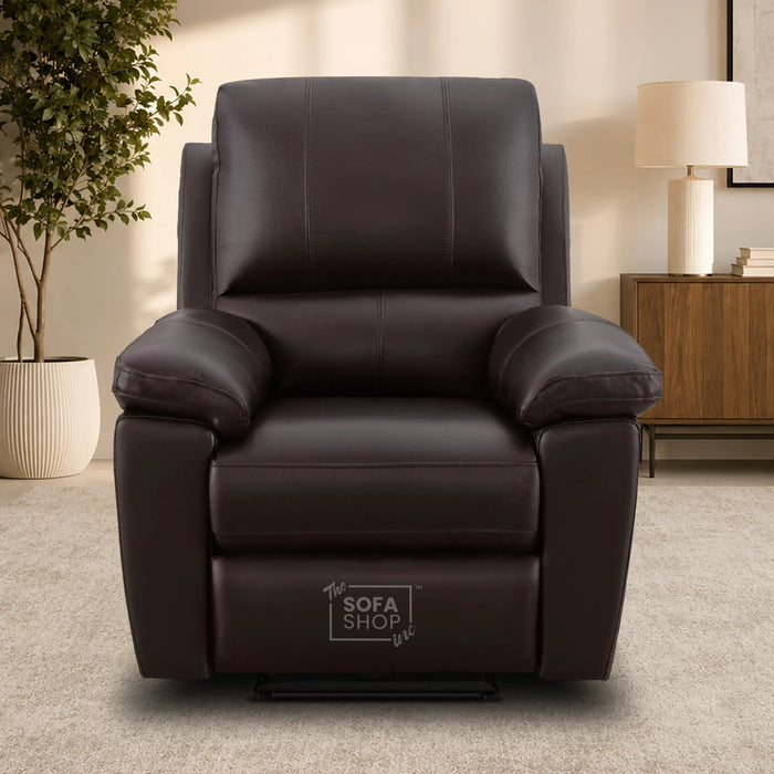 3+1 Electric Recliner Sofa Set In Dark Brown Real Leather | Recliner Sofa Suite With Power Recline + Drop-Down Table + Cup Holders + USB-C Charging | Trento | The Sofa Shop