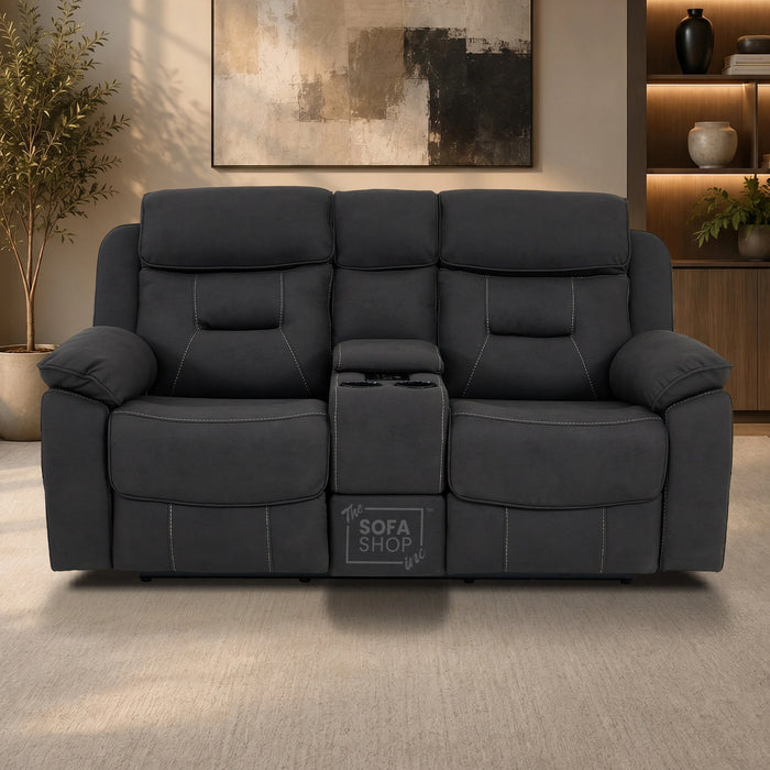 2 Seater Grey Resilience Fabric Electric Recliner Cinema Sofa | Recliner Sofa With Power Headrest, Cooling Cup Holders & Wireless Charging | Florence | The Sofa Shop