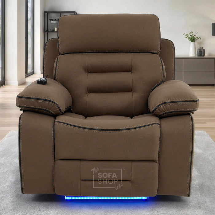 1 Seater Mocha Brown Fabric Electric Recliner Cinema Armchair | Hi-Tech Chair With Vibration Massage, Heated Lumbar & Power Adjustable Headrest | Tuscany | The Sofa Shop