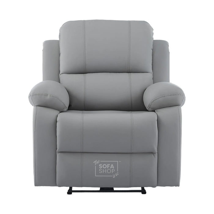 Trento Electric Recliner Chair in Light Grey Real Leather | Power Recline, Padded Armrests & Lumbar Support | The Sofa Shop