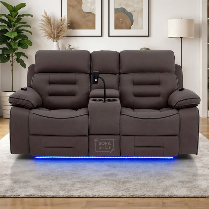 2 Seater Electric Recliner Cinema Sofa in Dark Brown Fabric | Smart Sofa with Massage, Heat, Bluetooth Speakers, Cooling & Heating Cupholders, Power Headrests | Tuscany