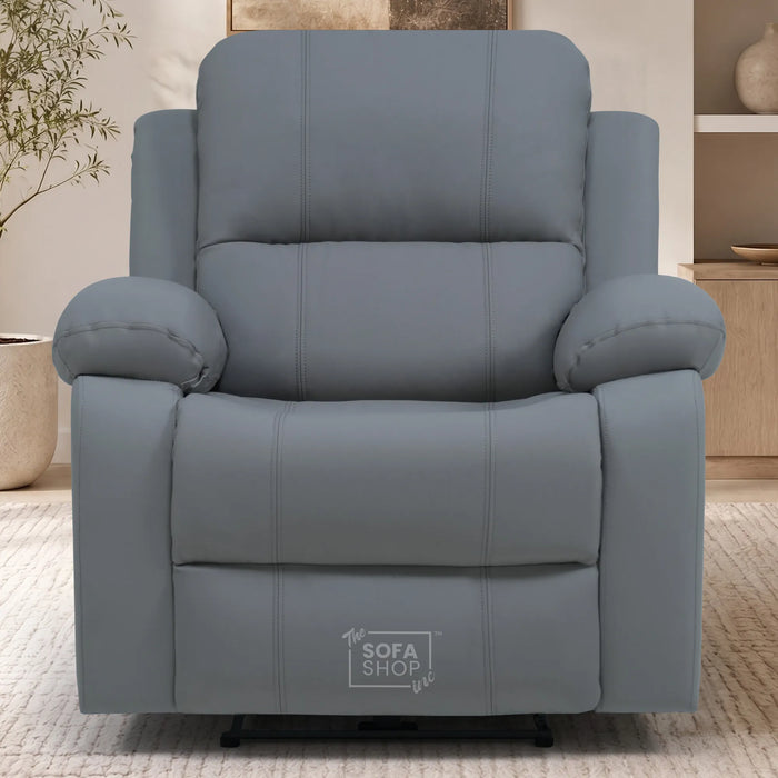 Trento Electric Recliner Chair in Grey Real Leather | Power Recline, Padded Armrests & Lumbar Support | The Sofa Shop