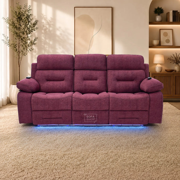 3 Seater Smart Tech Electric Recliner Cinema Sofa | Purple Fabric | Sicily