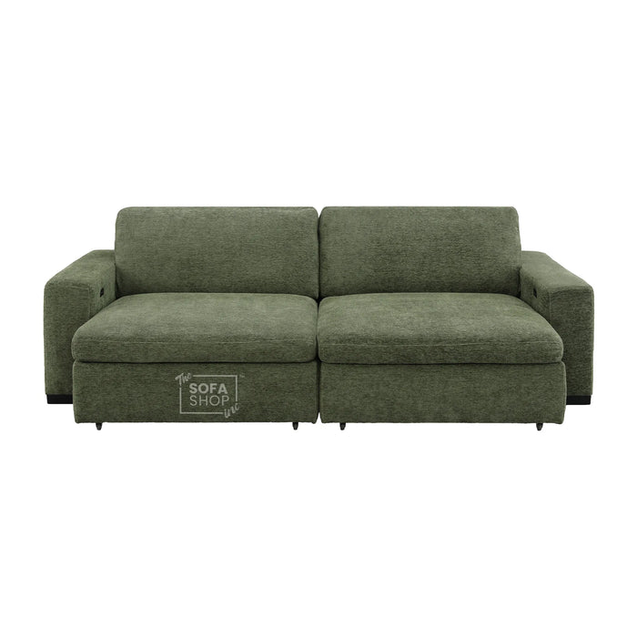 Extendable Electric Sofa Bed in Green Chenille Fabric | 3 Seater Power Sliding Couch Perfect for Home Cinema & Movie Nights | USBc Charging Ports | Palma | The Sofa Shop