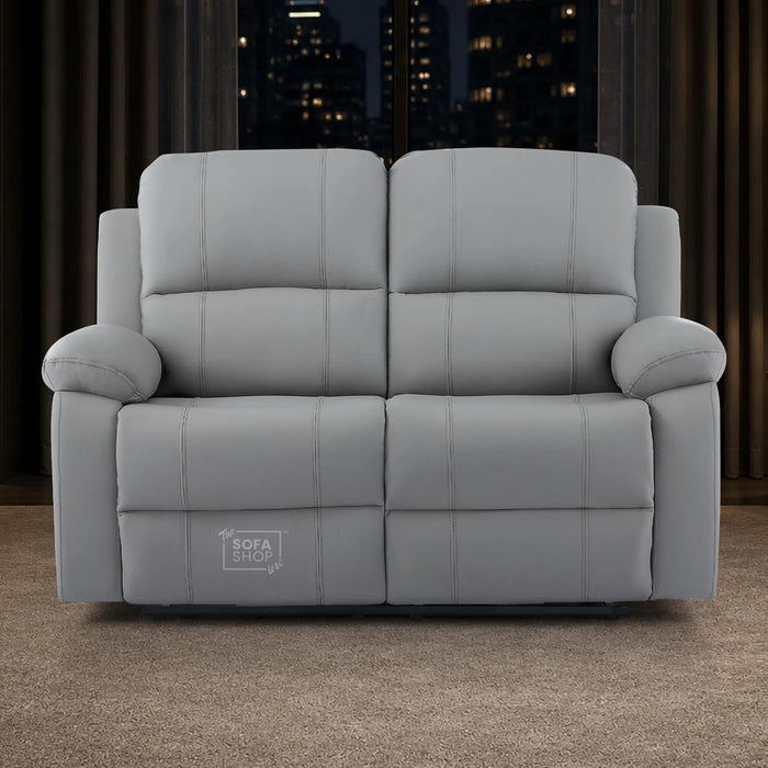 2 Seater Electric Recliner Sofa In Light Grey Real Leather | Smooth Power Recliner, USB-C Charging | Trento |The Sofa Shop
