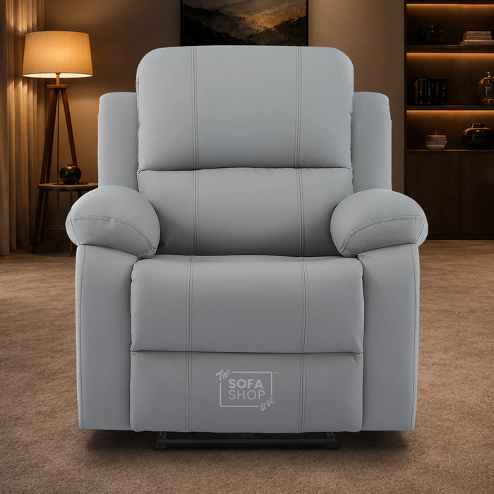 Trento Electric Recliner Chair in Light Grey Real Leather | Power Recline, Padded Armrests & Lumbar Support | The Sofa Shop