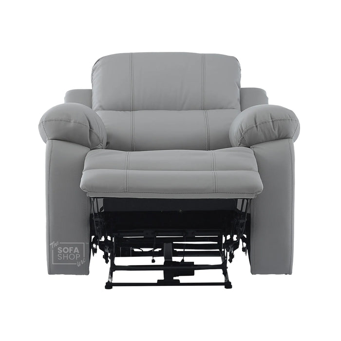 Trento Electric Recliner Chair in Light Grey Real Leather | Power Recline, Padded Armrests & Lumbar Support | The Sofa Shop