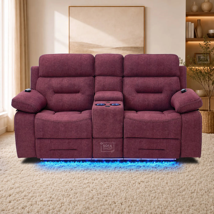 2 Seater Smart Tech Electric Recliner Cinema Sofa | Purple Fabric | Sicily