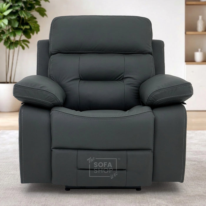 Electric Recliner Chair In Grey Real Leather | Hi-Tech Cinema Seat with Power Headrest, Massage, Heat & USB Charging Button | Grey Real Leather | Sicily