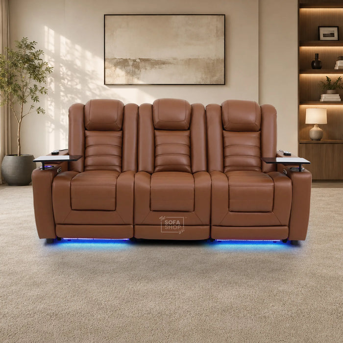 3 Seater Smart Tech Electric Recliner Cinema Sofa | Brown Real Leather | Modena