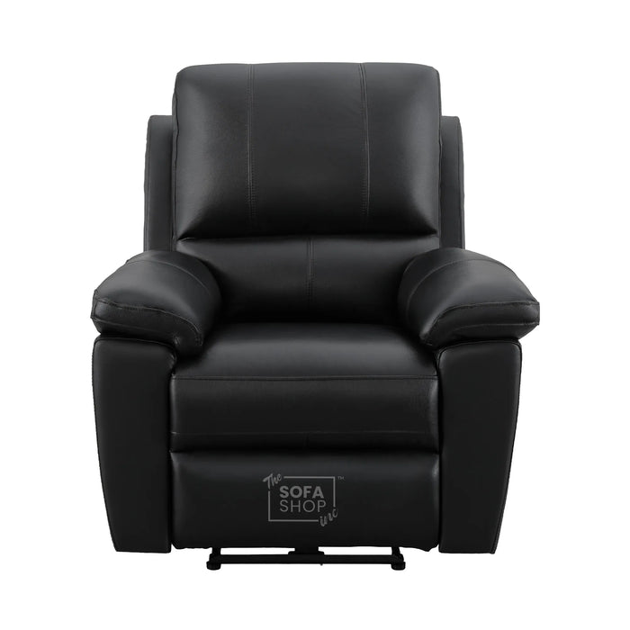 1 Seater Electric Recliner Chair In Black Real Leather | Hi-Tech Cinema Armchair With Power Recline + USB-C Charging + Padded Armrests + Lower Back Cushioning + Wall Hugging Design | Trento | The Sofa Shop