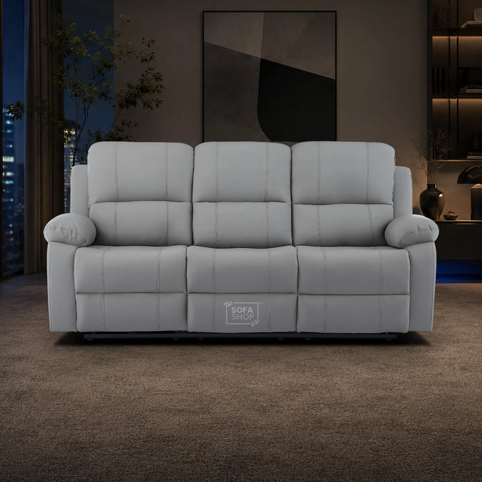 3 Seater Electric Recliner Sofa In Light Grey Real Leather | Power Recliner With Drop-Down Table & USB+C Charging | Comfortable & Family-Friendly Sofa | Trento | The Sofa Shop