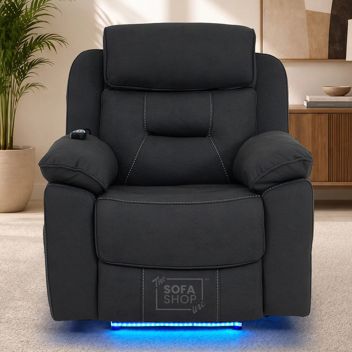 3+1 Charcoal Grey Fabric Electric Recliner Cinema | 2 Piece Sofa Set With Massage, Heated Lumbar, Wireless Charging & Bluetooth Speakers | Florence | The Sofa Shop