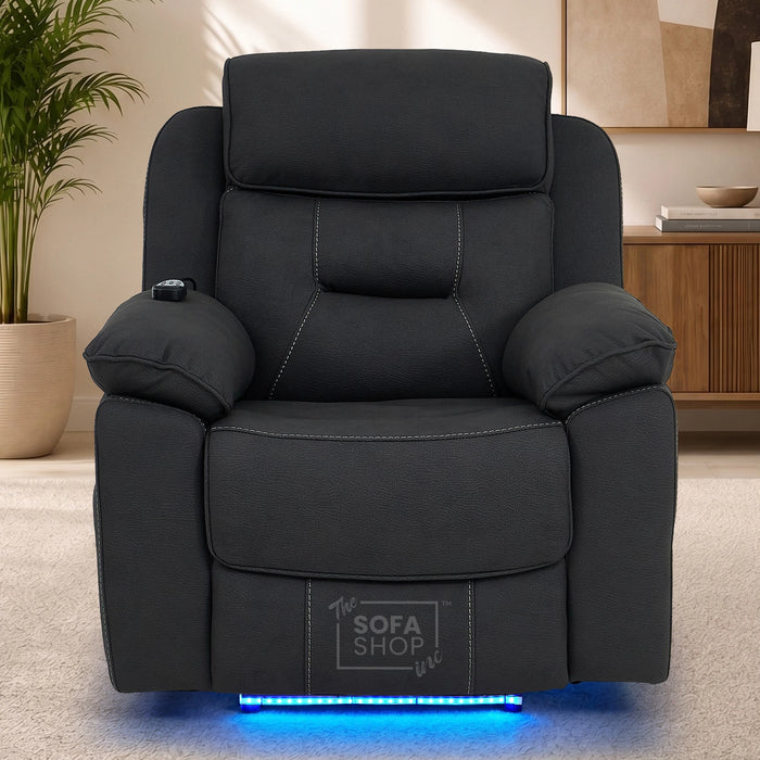 1 Seater Electric Recliner Chair in Charcoal Grey Fabric | Hi-Tech Chair with Vibration Massage + Heated Lumbar + Power Headrest + Power Grommet + USB+C Charging | Florence | The Sofa Shop