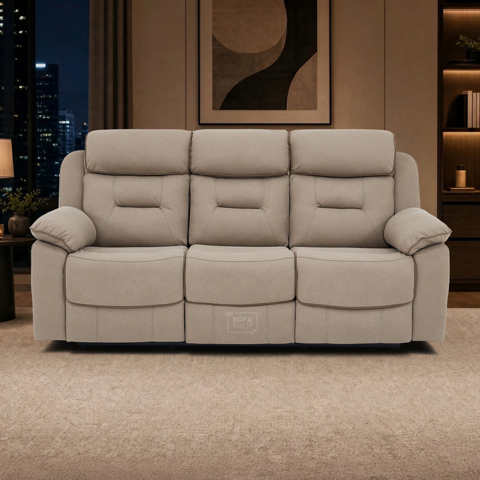 3 Seater Hi-Tech Electric Recliner Sofa In Beige Fabric | Adjustable Headrests & Bluetooth Speakers & USB-C | Florence | The Sofa Shop