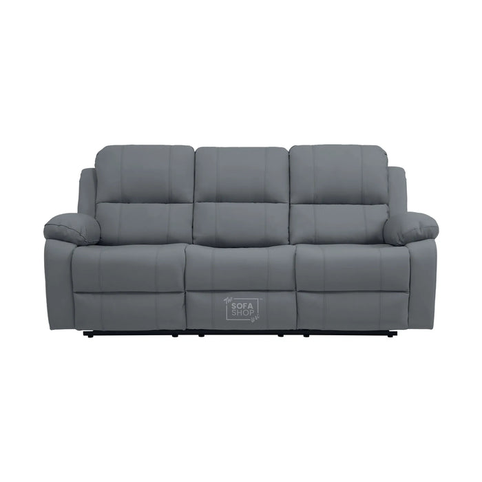 3 Seater Electric Recliner Sofa In Grey Real Leather | Power Recliner With Drop-Down Table & USB+C Charging | Comfortable & Family-Friendly Sofa | Trento | The Sofa Shop